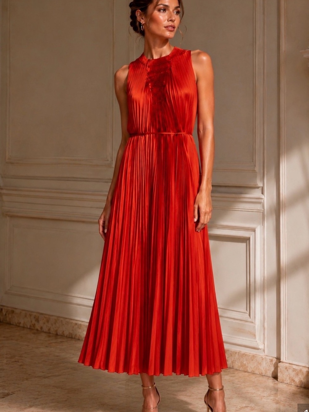 Vince Red Pleated Maxi Dress